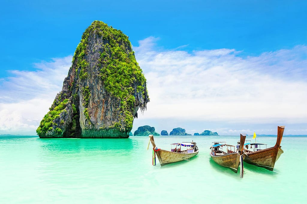 thai beach with boats