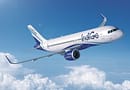 Indigo A320 against a blue sky