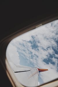 Image of aircraft wing from passenger window